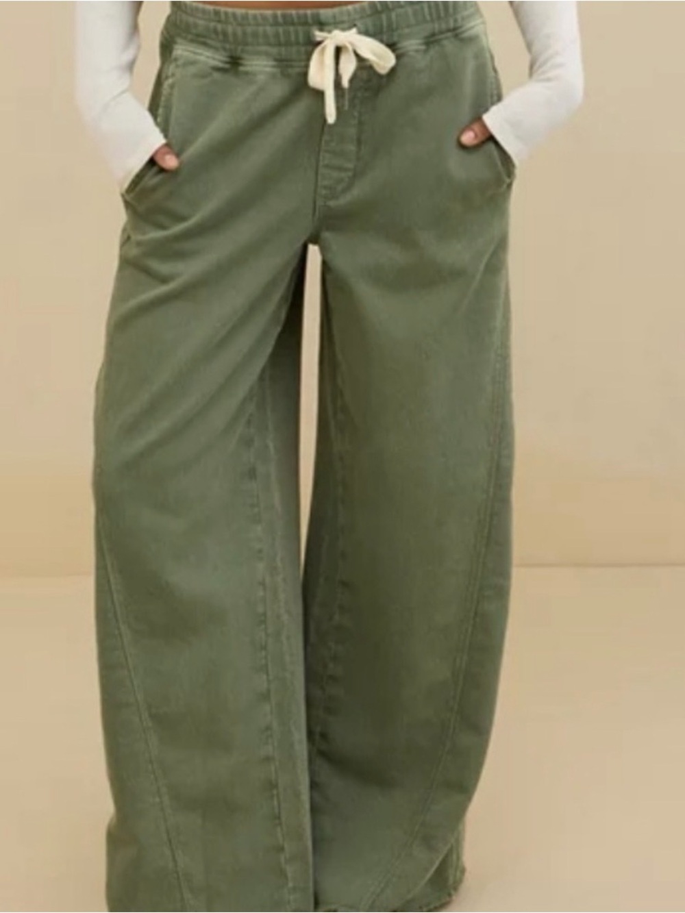 Aerie Women’s XL wide leg drawstring loungewear olive cotton pants